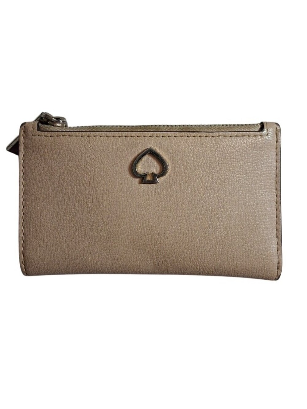 Kate Spade NY Small Bifold Wallet Pink Beige Leather Zip Coin Pocket